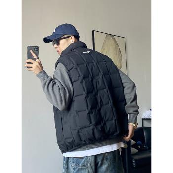 冬季美式休閑痞帥輕薄款立領羽絨馬甲男寬松大碼加肥加大保暖背心