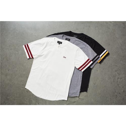 美式休閑復古街頭潮牌素款打底薄款夏季短袖亨利領T恤滑板純色tee