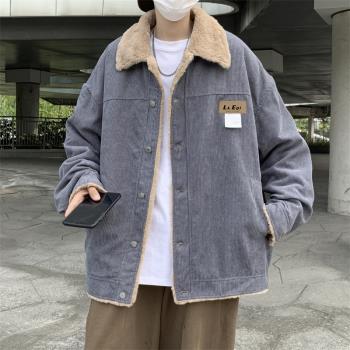 燈芯絨冬季加厚港風復古翻領棉衣