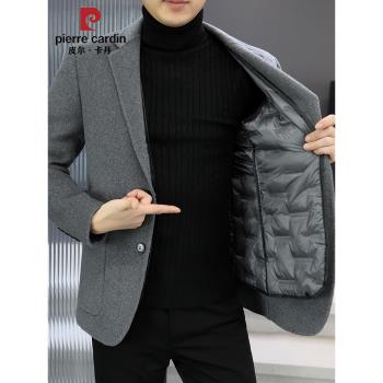 新款男士雙面呢西服高階羊毛短款大衣秋冬季羽絨內膽休閑西裝外套