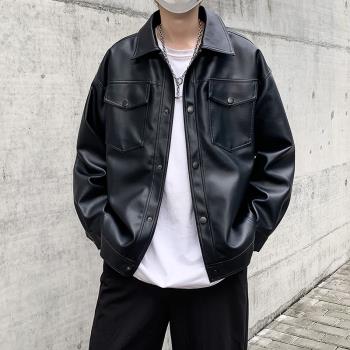 皮衣夾克寬松重工設計感男生機車