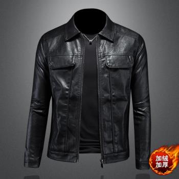 漫威毒液歐美翻領皮衣男機車帥氣冬季新款派克服青年修身皮夾克潮