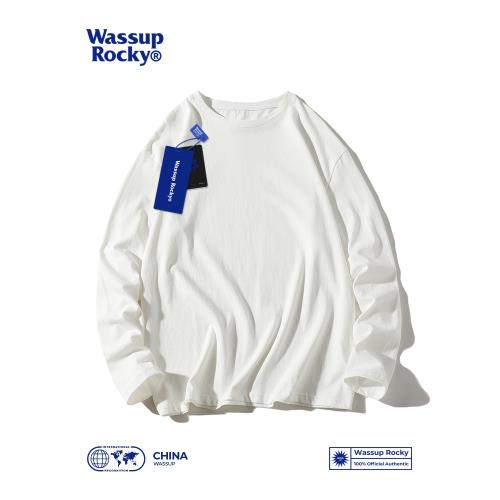 WASSUP ROCKY基礎款圓領純棉長袖打底衫純色寬松百搭衛衣簡約休閑