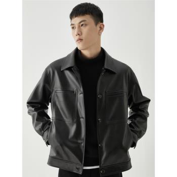 春秋季皮衣男2022新款皮夾克仿羊皮PU美式復古機車服防水外套