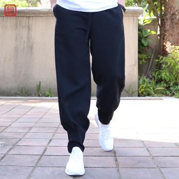 復古褲子男士休閑褲春季寬松大碼闊腿中式直筒長褲棉麻中國風褲男