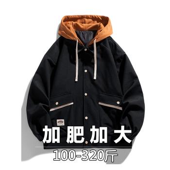 潮牌春秋季連帽胖人寬松休閑外套