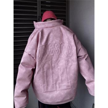 UUCSCC冬季高街復古保暖白鴨絨羽絨服皮夾克嘻哈潮牌寬松休閑外套