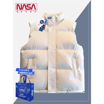 NASA聯名潮牌美式棉馬甲男秋冬寬松純色坎肩背心加厚保暖立領外套