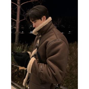 MRCYC麂皮絨立領棉衣男士冬季寬松保暖棉服韓版潮流羊羔毛外套