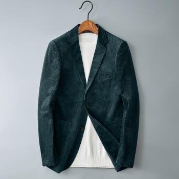 歐洲西裝外套男韓版修身翻領商務休閑簡約高檔燈芯絨西服帥氣上衣