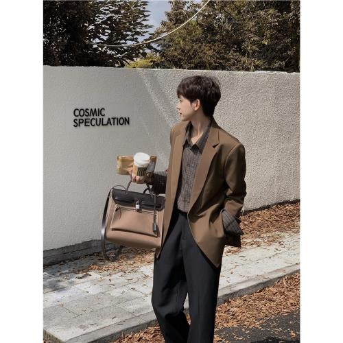 Eli 韓系秋季ins風設計感簡約通勤復古美拉德休閑男士西裝外套