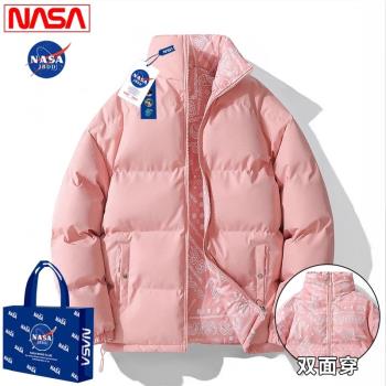 NASA聯名羽絨服男2024冬裝寬松大碼加厚保暖情侶麵包服雙面穿外套