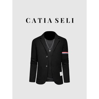 CATIA SELI羽絨服男高級感修身保暖西服外套男休閑白鴨絨西裝上衣