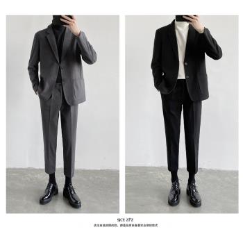 ZPZ秋冬季韓版修身加厚毛呢西褲男休閑褲潮流小腳直筒9九分西裝褲