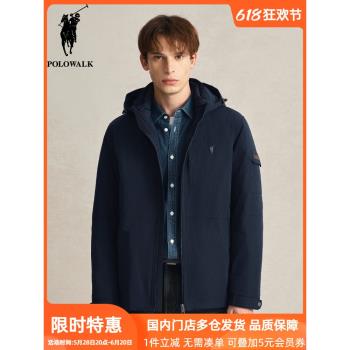 POLOWALK男士純色連帽可脫卸羽絨內膽夾克秋冬新款保暖休閑外套潮