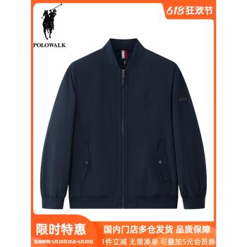 POLOWALK純色棒球領茄克男秋冬新款上衣保羅保暖搖粒絨加厚外套潮