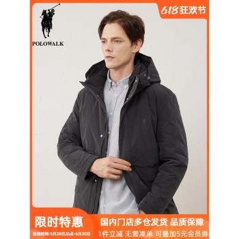 POLOWALK男士多口袋連帽羽絨服秋冬商場同款90鵝絨保暖工裝外套潮