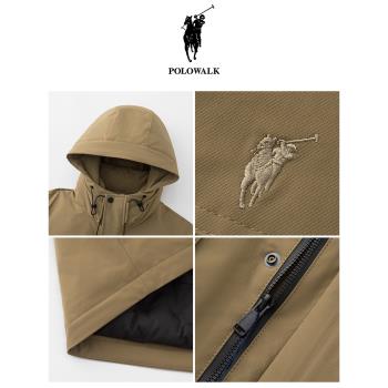POLOWALK男士卡其色羽絨服韓版秋冬新款保羅時尚休閑保暖連帽外套