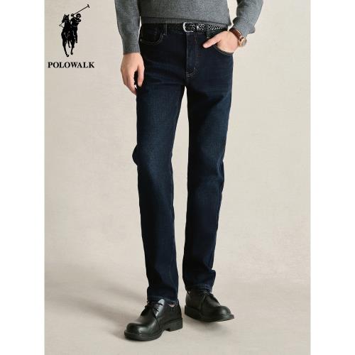 POLOWALK深色直筒長褲男士2024冬新款復古水洗小腳休閑牛仔褲潮流