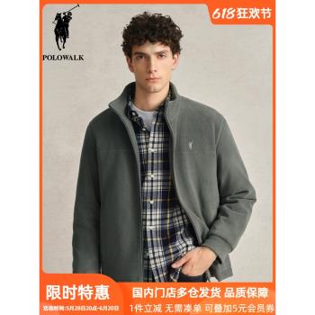 POLOWALK秋冬立領羽絨服外套男2024新款純色寬松鵝絨服保暖抓絨衣