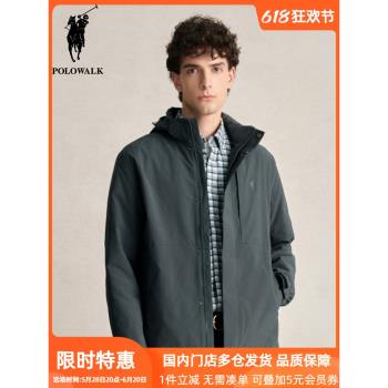 POLOWALK經典款男士連帽搖粒絨內膽夾克2024秋冬新款戶外保暖外套