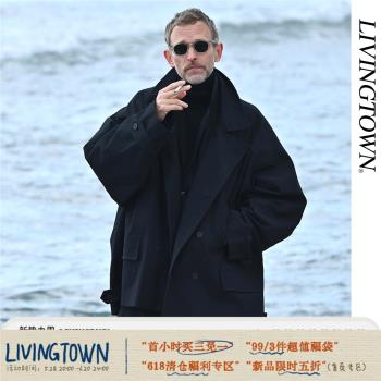 雜志復古多口袋短款風衣外套