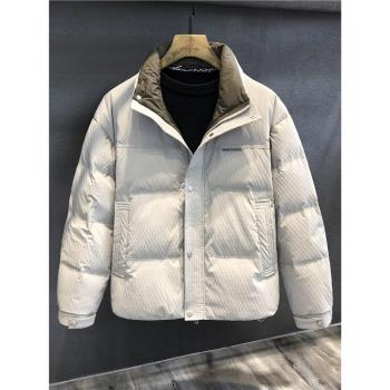 專櫃皮質肌理感85白鴨絨痞帥立領羽絨服男士冬季加厚保暖外套夾克