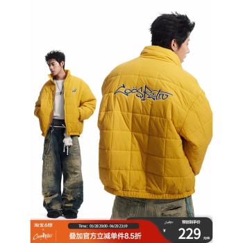 CoosRetro美式復古logo刺繡保暖立領棉服冬季撞色方形格子外套男
