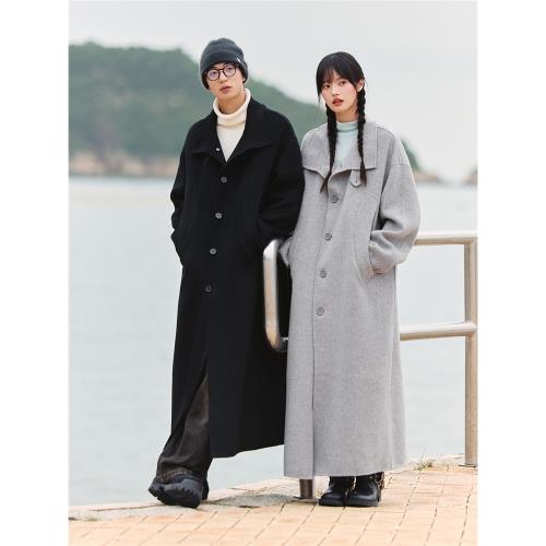 PSO Brand男裝女裝【羊毛】純色雙面呢休閑寬松大衣外套高級感