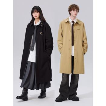 PSO Brand 全棉斜紋梭織花花刺繡翻領中長款風衣外套男女同款秋冬