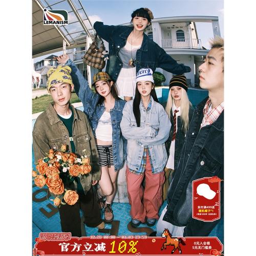 lemanism復古水洗牛仔外套男春秋情侶款做舊牛仔衣cleanfit夾克女