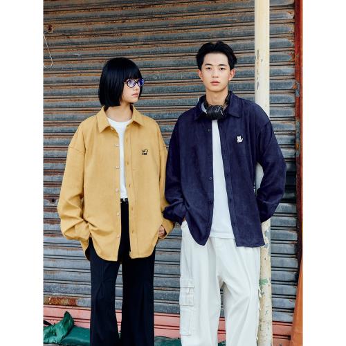 PSO Brand男女裝美式麂皮絨像素小狗襯衫貼布刺繡長袖外套潮襯衣