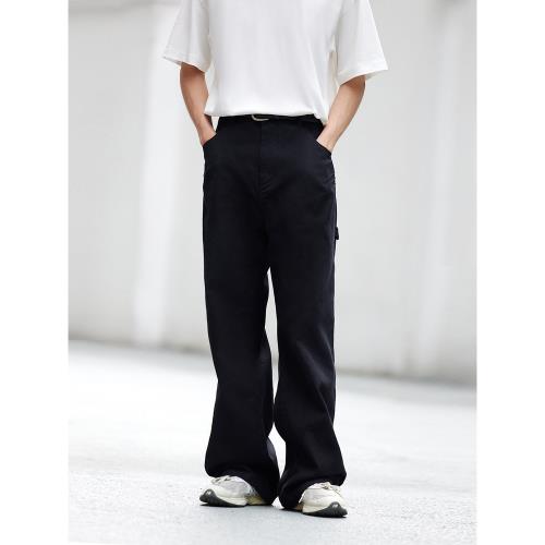 PSO Brand男裝女裝白色水洗寬松直筒牛仔長褲潮牌潮流百搭闊腿褲