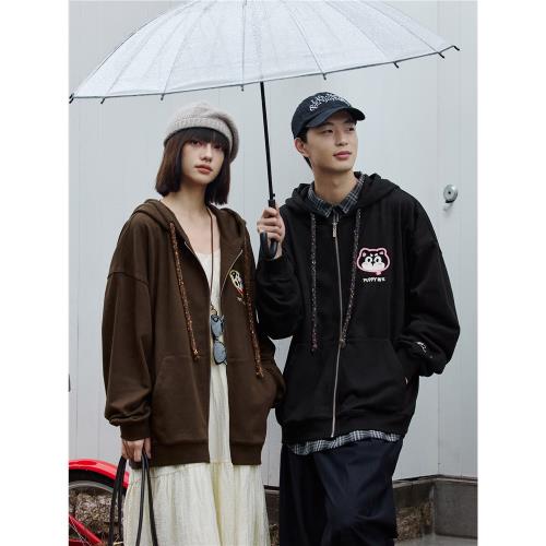 PSO Brand男裝女裝可愛牙刷繡小狗連帽拉鏈寬松開衫衛衣外套潮牌