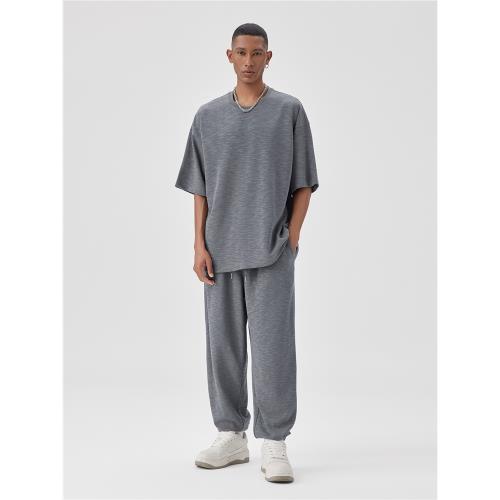 BODYDREAM可外穿竹節肌理感家居服男夏季短袖T恤/衛褲睡褲套裝