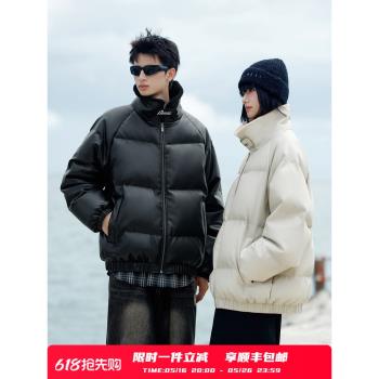 PSO Brand 90絨啞光PU皮衣立領羽絨服冬季機車服保暖防寒服外套潮