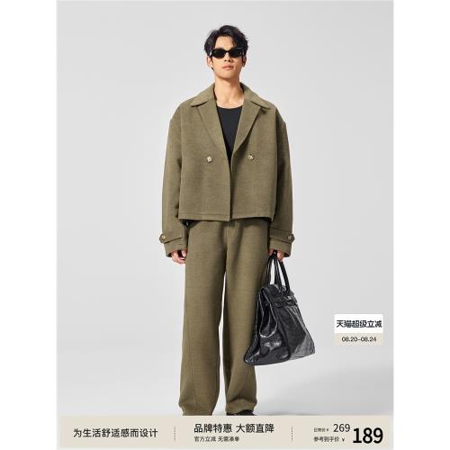BODYDREAM BM秋冬新款休閑翻領短款毛呢西服外套男/毛呢西褲套裝