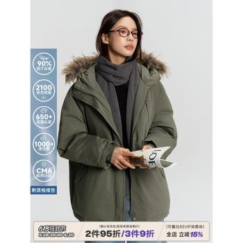 RAPPEYE 復古休閑保暖工裝風羽絨服加厚抗寒毛領連帽中長款派克服