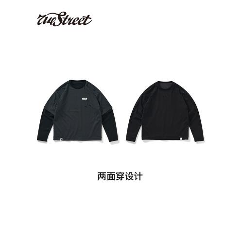 [兩面穿]714street潮牌秋季重磅破洞長袖T恤男2024新款寬松上衣