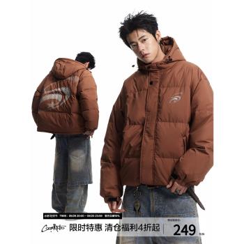 CoosRetro美式復古90白鴨絨三防羽絨服冬季情侶加厚連帽麵包服潮