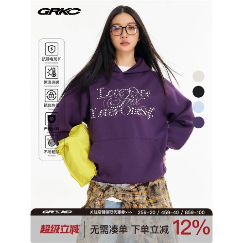 GRKC吉爾卡克珍珠連帽衛衣潮牌重磅休閑情侶上衣復古帽衫男款秋季