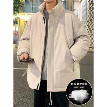 男生棉服立領寬松休閑潮流純色百搭冬季加厚保暖高中學生棉衣外套
