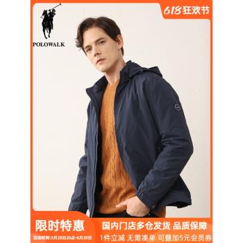 POLOWALK男士搖粒絨內膽外套秋冬新款戶外保暖連帽加絨保暖夾克潮