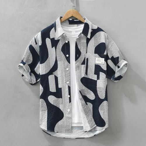 Hawaiian shirt 裇衫 印花恤衫 灰色花卉男士夏威夷襯衫- 100 棉 扣式 短袖 適合度假