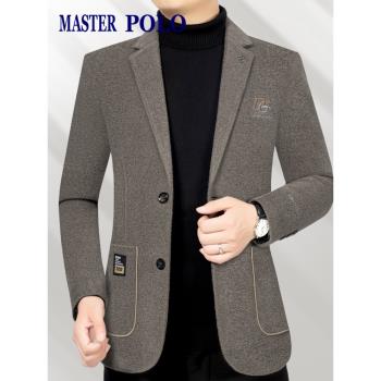 保羅羊毛單西外套男秋冬新款中年爸爸裝商務休閑西裝高檔西服上衣