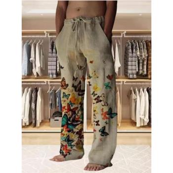 3D printed loose fitting straight pants 3D印花寬松直筒長褲男