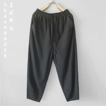 棉麻男式休閑青年中腰束口九分褲