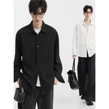 【高階簡約百搭】NE25春裝設計感男裝純色長袖襯衫男上衣長袖襯衣