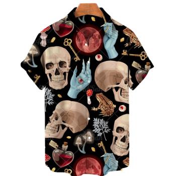 Skull 3D Printed Mens Short Sleeve Shirt骷髏頭 3D印花男襯衫
