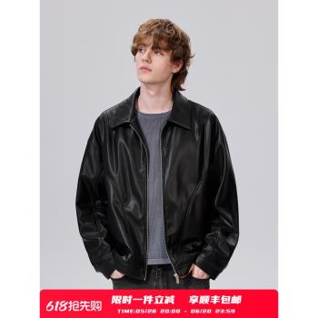 PSO Brand 高仿蛋白柔軟美式復古PU皮拉鏈開襟夾克外套男潮牌秋季